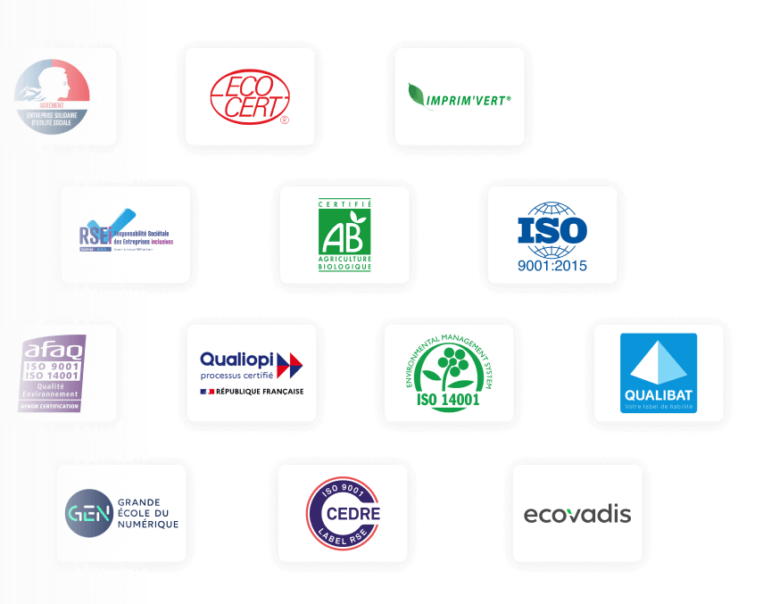 Logos de différents labels et certifications